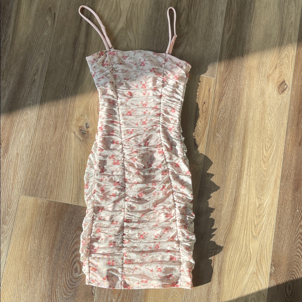 Floral Pink Ruched Dress